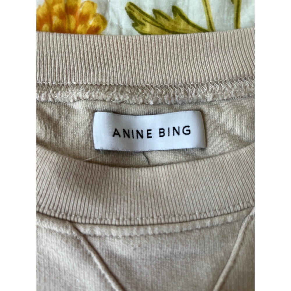 Anine Bing Ramona University Crewneck Sweatshirt Stone 100% Cotton Small - Picture 2 of 16